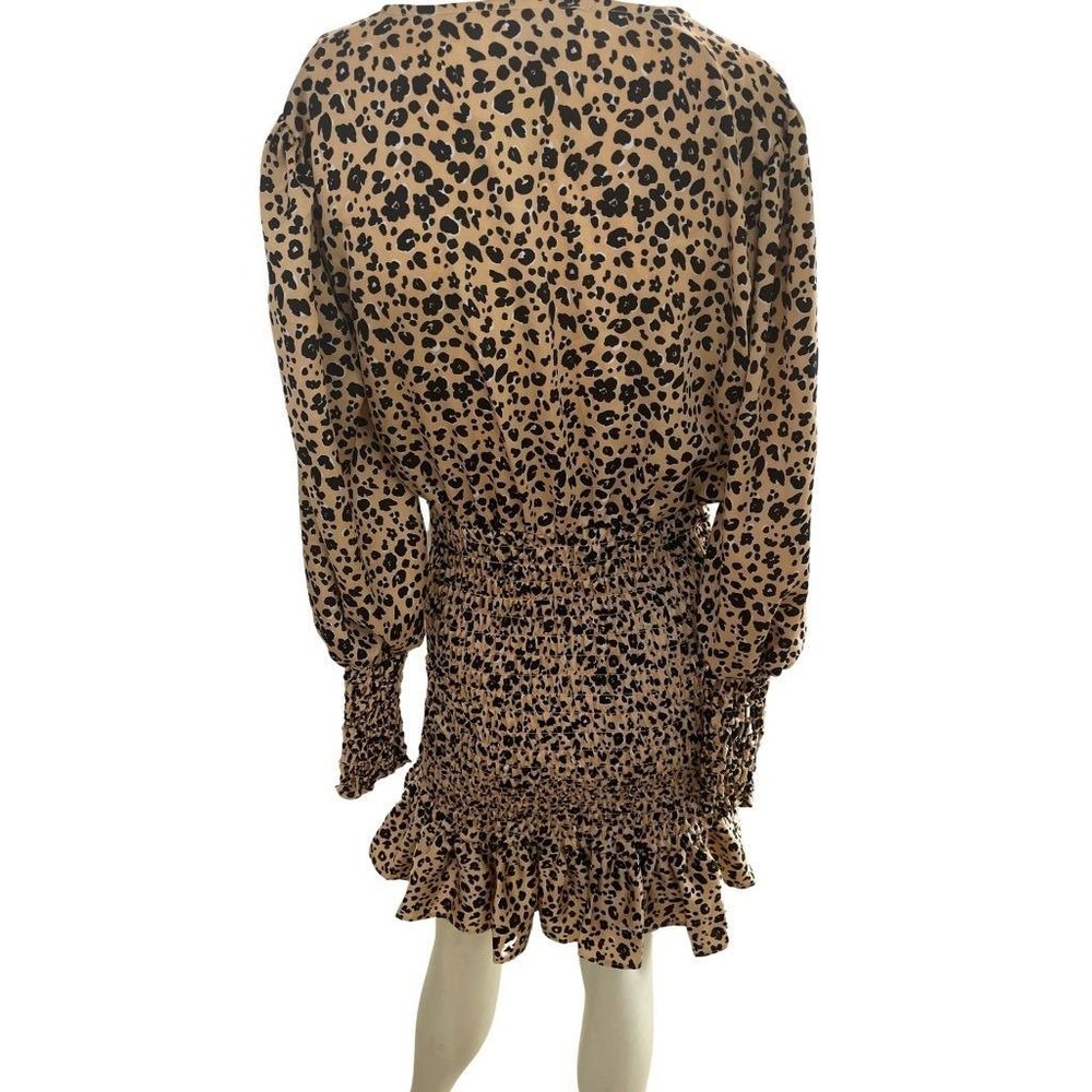 ASOS Design Leopard Mini Dress with Long Puff Sleeves - Picture 2 of 2